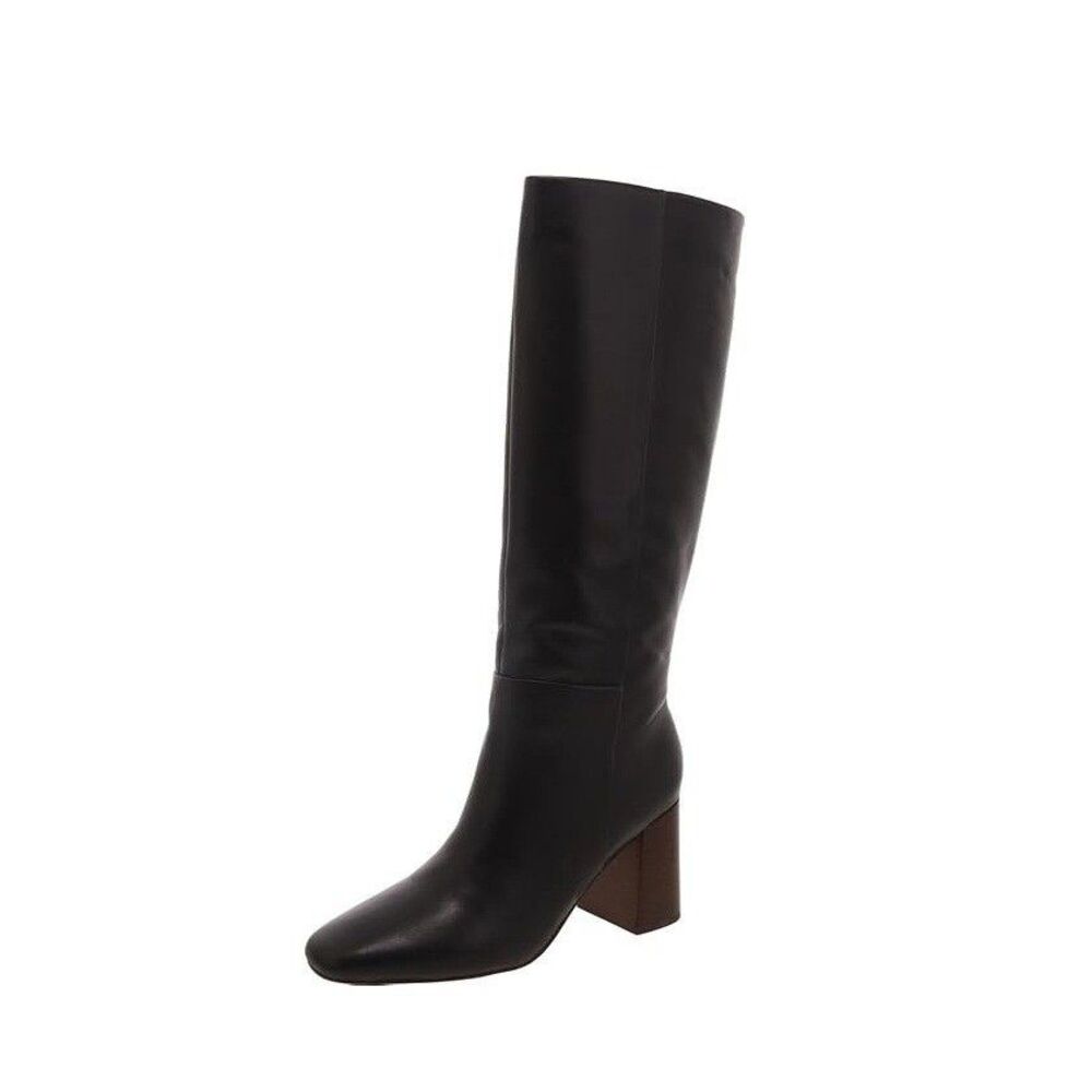 Calvin Klein Womens 6 M Black Leather Arista Block Heel Knee Boots DISPLAY IW9